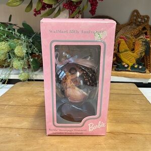 Barbie ornament Walmart 35th anniversary decoupage wood stand holiday